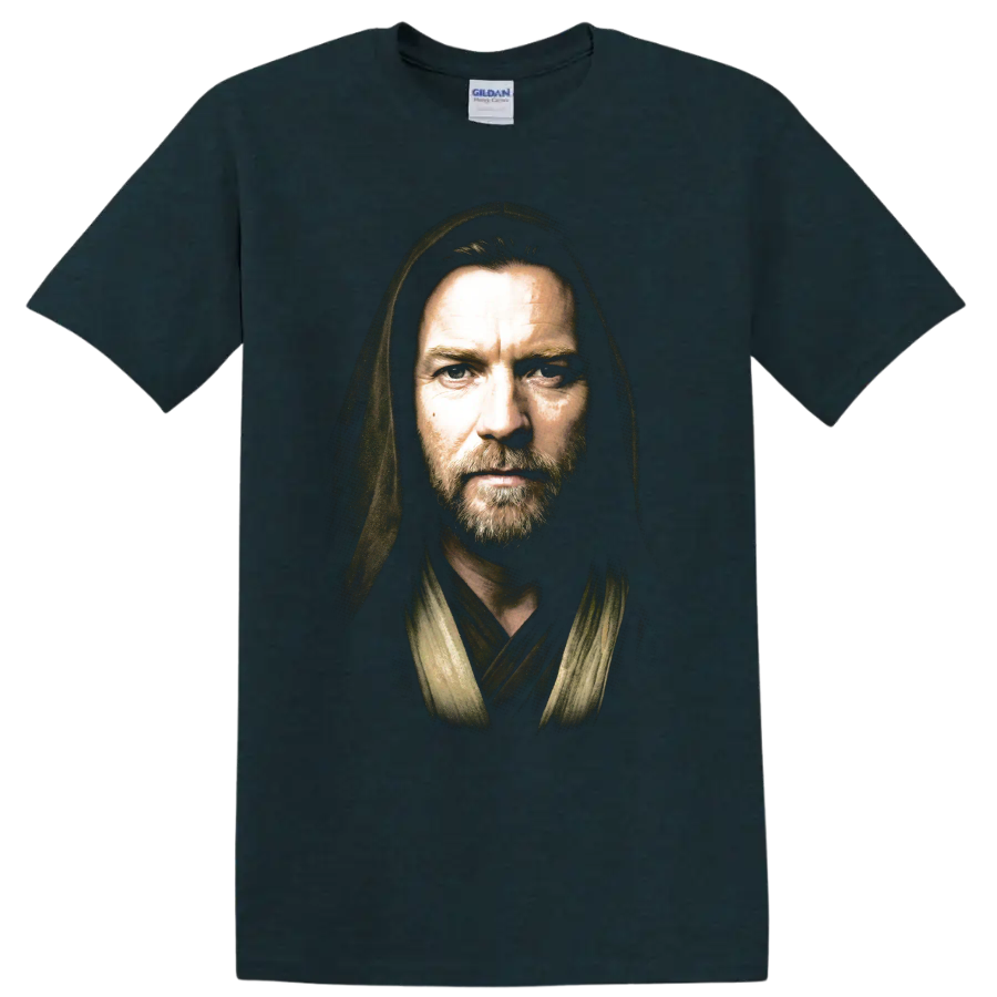 Obi-Wan Kenobi hooded Jedi portrait graphic print on a Midnight (Green) T Shirt