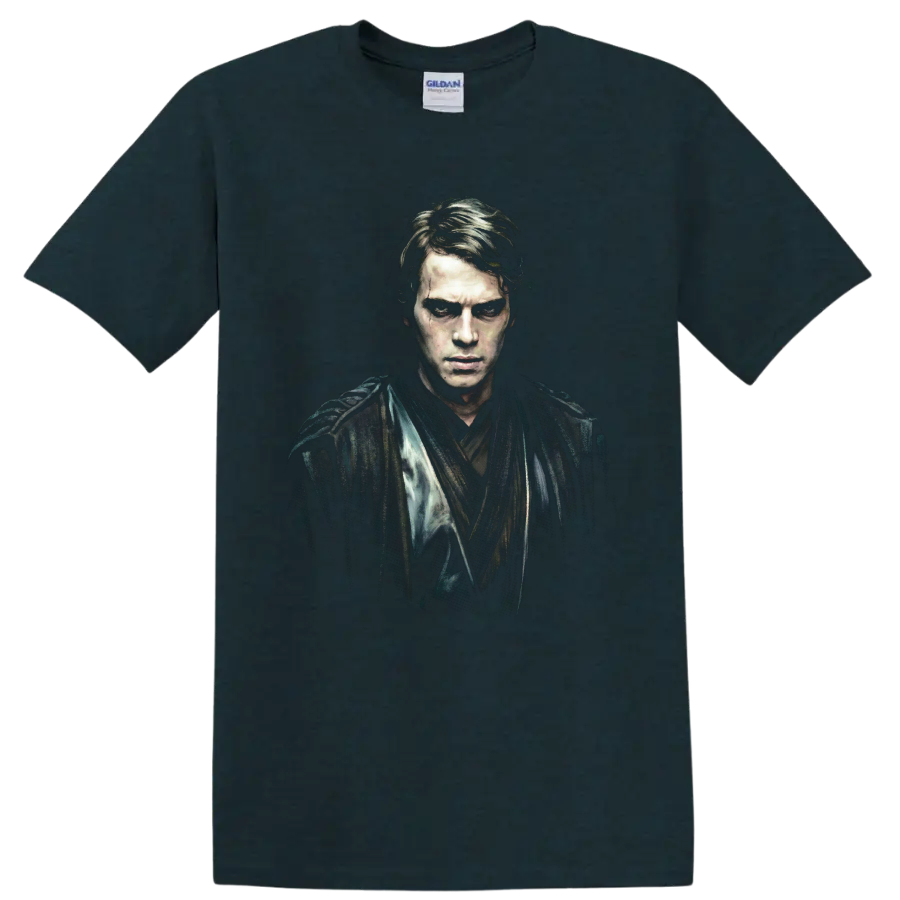 Anakin Skywalker Star Wars dark cinematic portrait art on a Midnight (Green) T Shirt