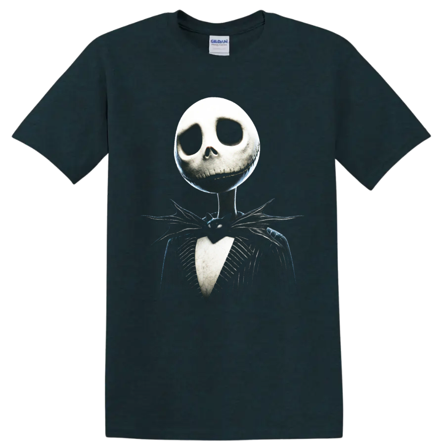 Jack Skellington in pinstripe suit gothic graphic print on a Midnight (Green) T Shirt