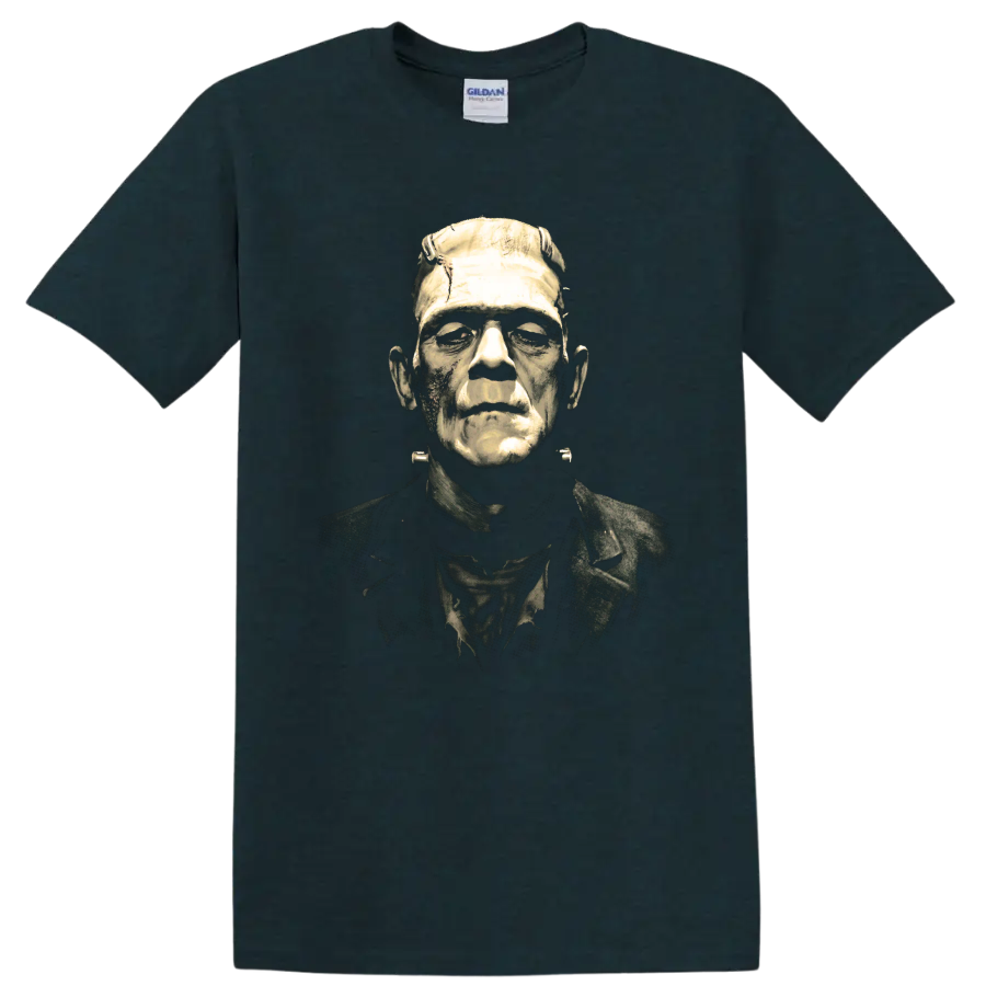Frankenstein's Monster distressed gothic horror portrait on a Midnight (Green) T Shirt