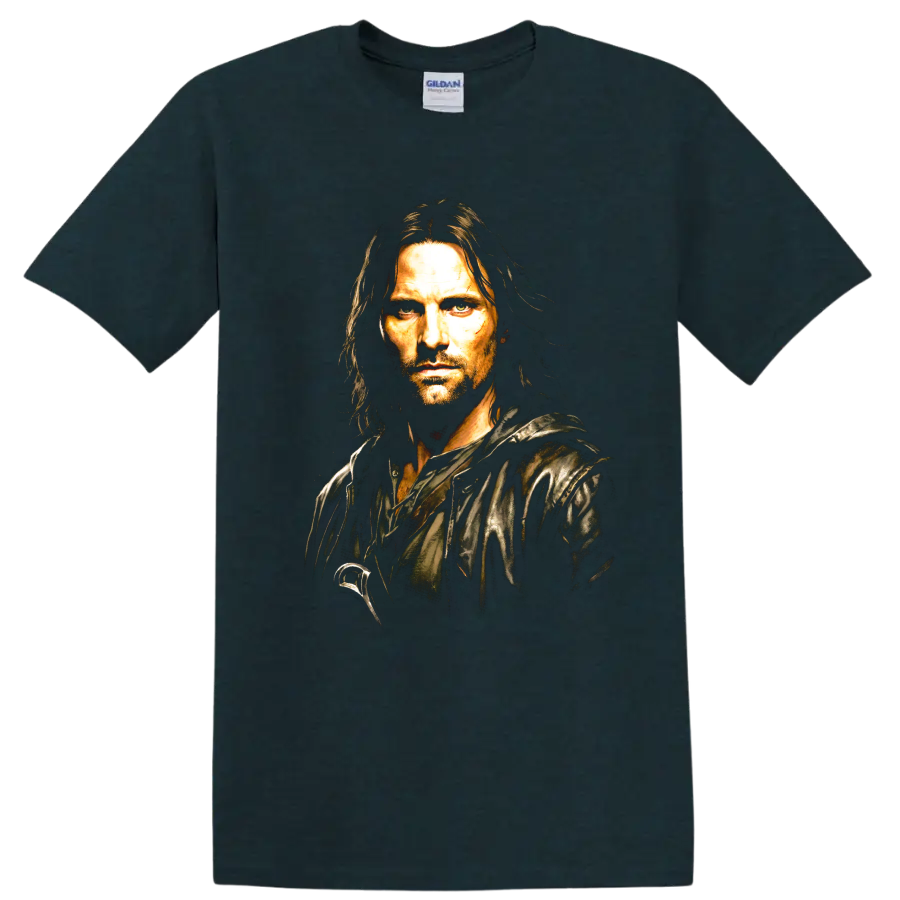 Aragorn fantasy ranger portrait graphic from The Lord of the Rings on a Midnight (Green) T Shirt