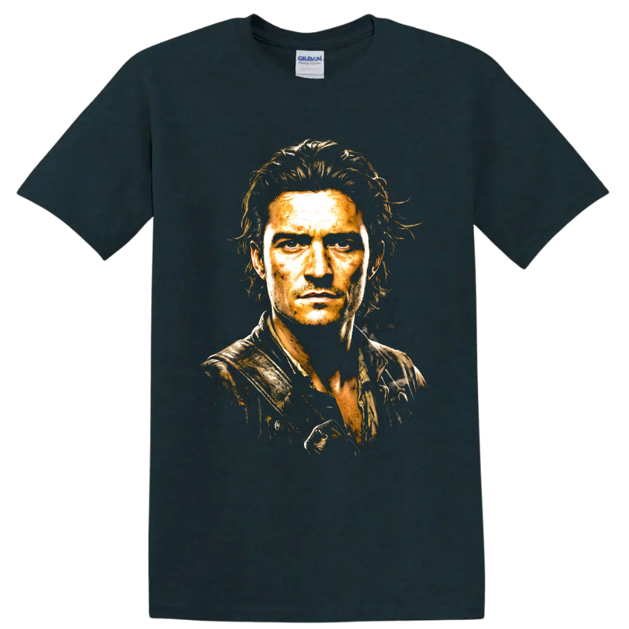 Will Turner Orlando Bloom sepia portrait graphic on a Midnight (Green) T Shirt