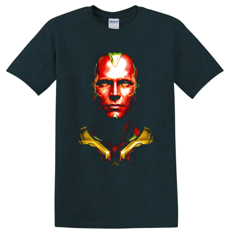 Vision android portrait graphic from Avengers: Age of Ultron on a Midnight (Green) T Shirt