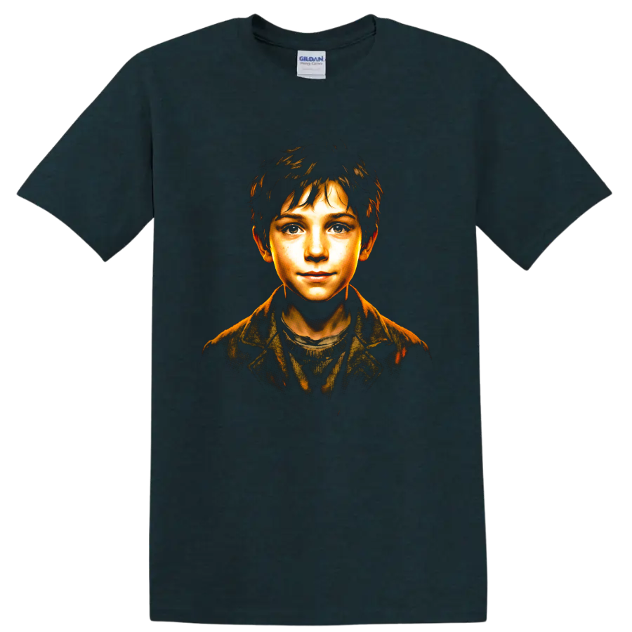 Sebastien portrait from Belle and Sebastian in warm cinematic illustrated style on a Midnight (Green) T Shirt