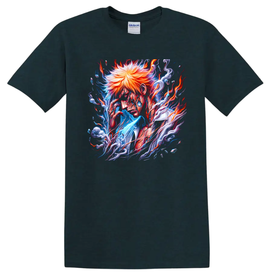 Ichigo Kurosaki fiery energy anime warrior graphic print on a Midnight (Green) T Shirt