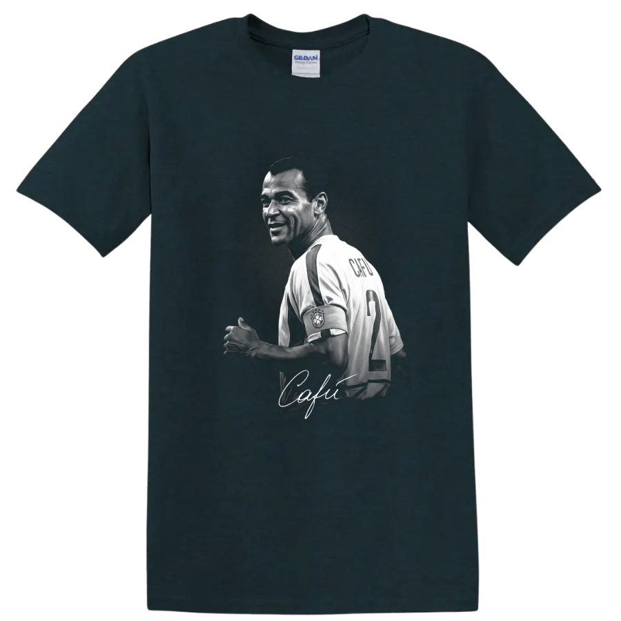 Monochrome Cafu Brazil captain portrait with number 2 jersey and signature-style script on a Midnight (Green) T Shirt