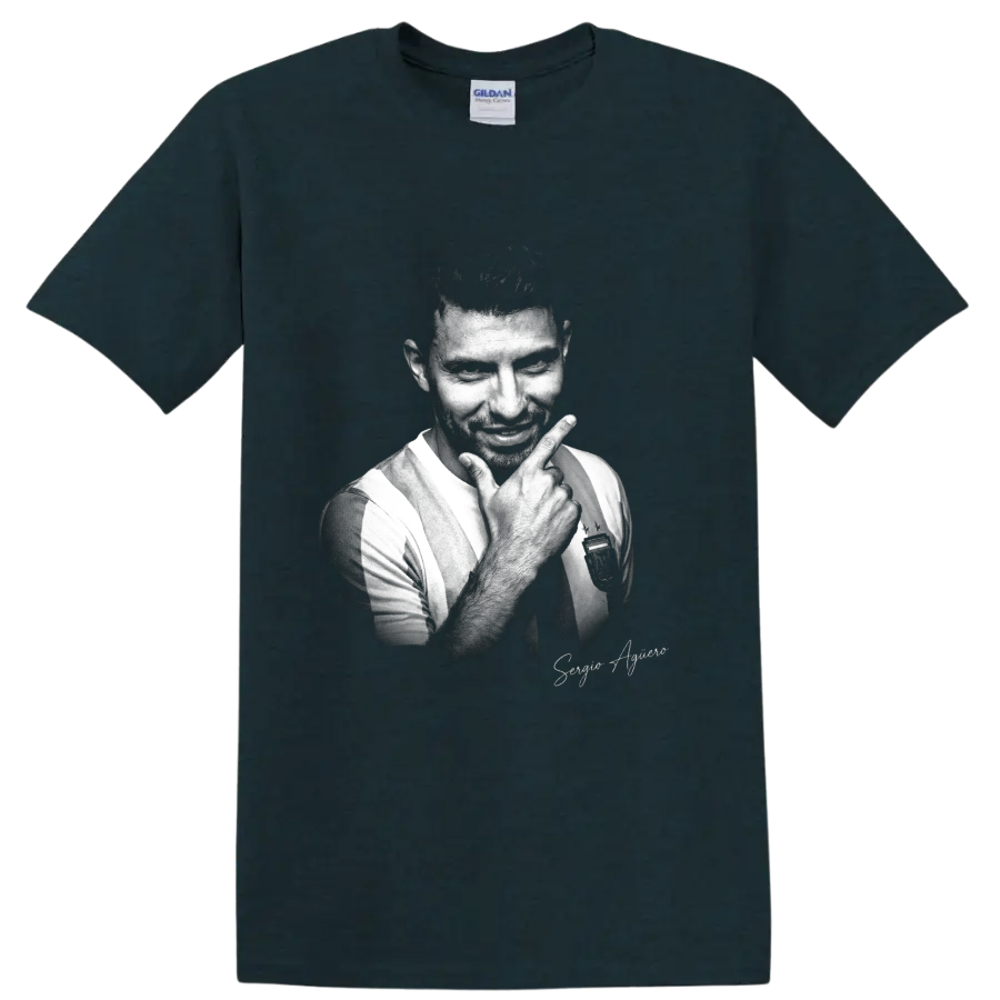 Sergio Agüero Argentina soccer portrait in vintage black-and-white graphic style on a Midnight (Green) T Shirt