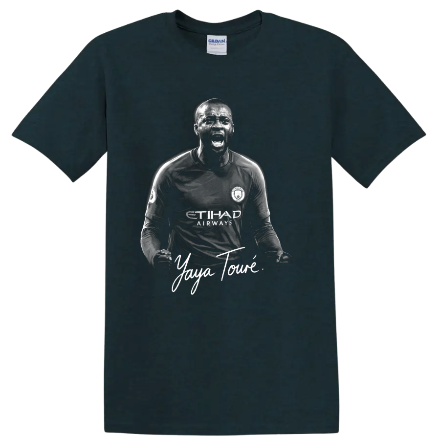 Yaya Touré Manchester City soccer portrait with signature-style lettering on a Midnight (Green) T Shirt