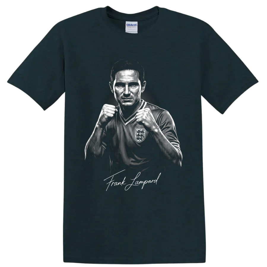 Frank Lampard England soccer portrait with raised fists and signature-style lettering on a Midnight (Green) T Shirt