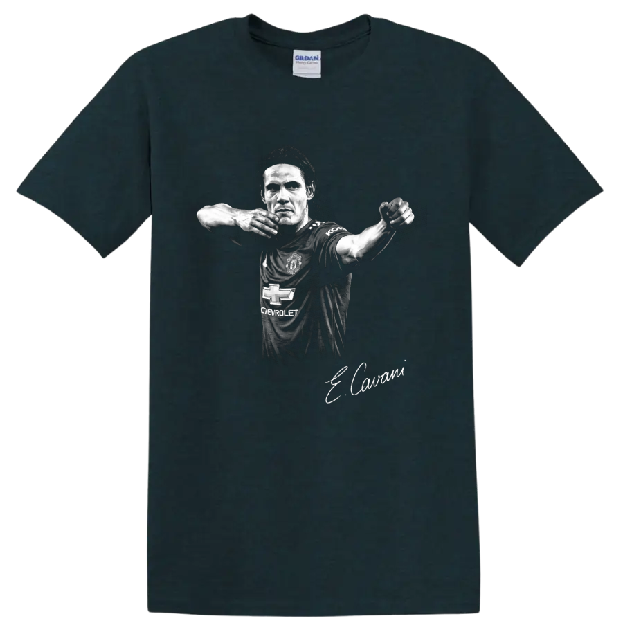 Edinson Cavani Manchester United soccer portrait in black-and-white illustrated style on a Midnight (Green) T Shirt