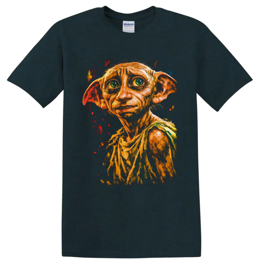 Dobby Harry Potter house elf portrait in dramatic textured fantasy art on a Midnight (Green) T Shirt