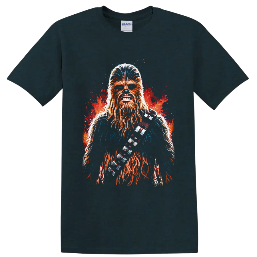 Chewbacca fiery splash-art portrait with bandolier on a Midnight (Green) T Shirt
