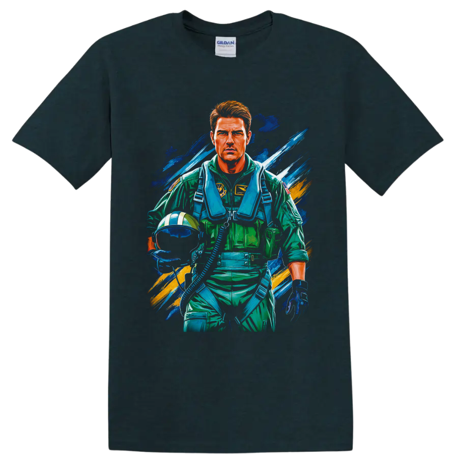 Pete Maverick Mitchell fighter pilot portrait in vibrant Top Gun style on a Midnight (Green) T Shirt