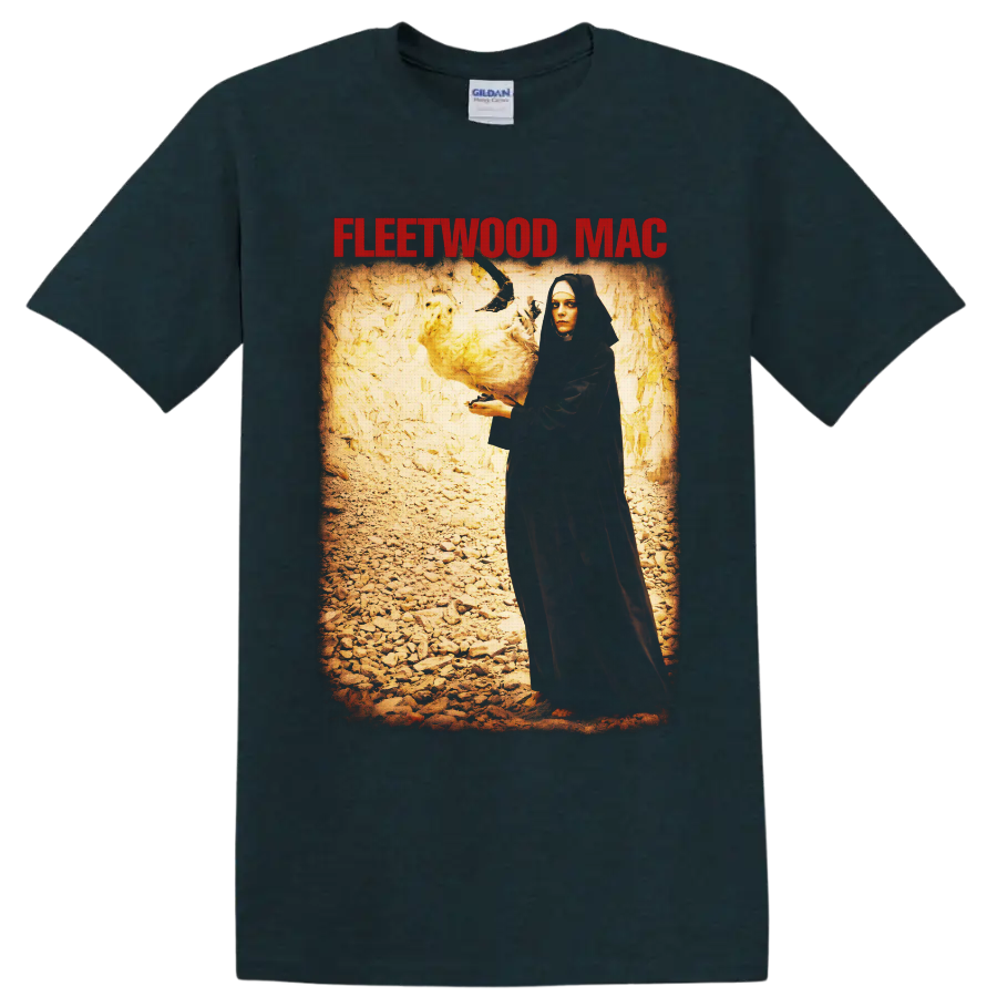 Fleetwood Mac gothic hooded figure and white dove vintage rock artwork on a Midnight (Green) T Shirt