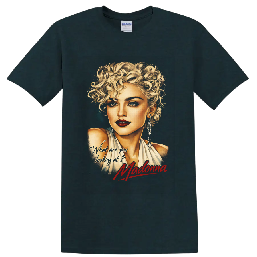 Madonna blonde glamour portrait with red signature and handwritten phrase on a Midnight (Green) T Shirt