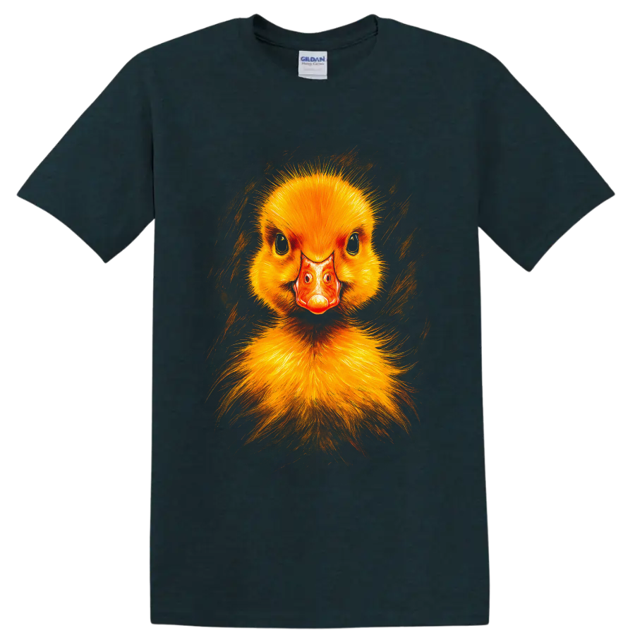 Modern realistic yellow duckling portrait with orange bill and painterly brush strokes on a Midnight (Green) T Shirt