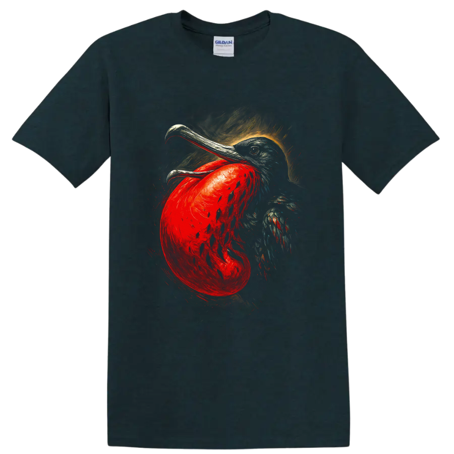 Great frigatebird portrait with red throat pouch in expressive painterly bird art on a Midnight (Green) T Shirt