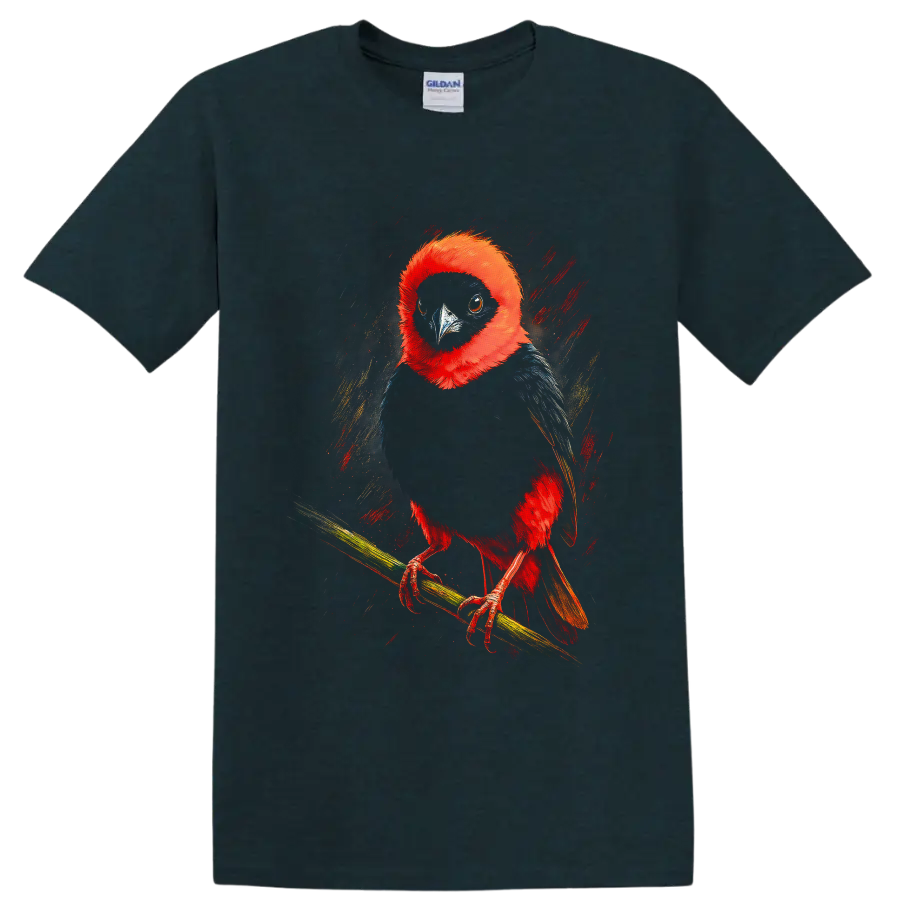 Red-Headed Trogon bird portrait in vivid painterly tropical wildlife art on a Midnight (Green) T Shirt