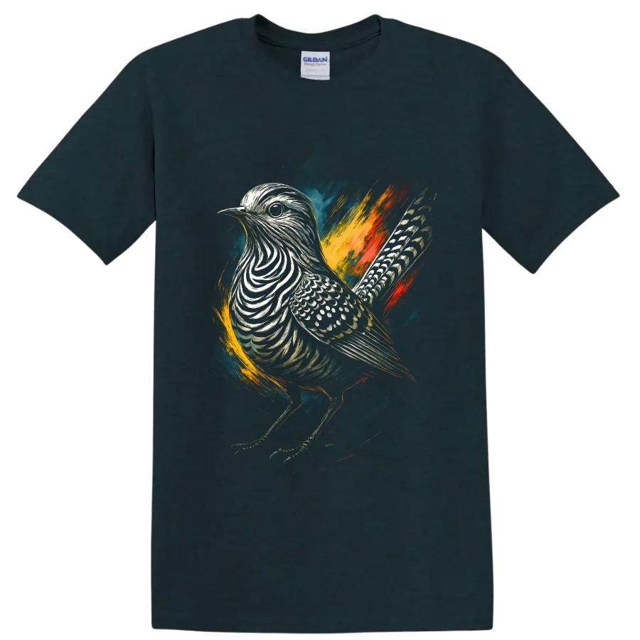 Zebra dove profile in colorful painterly wildlife art with bold brushstrokes on a Midnight (Green) T Shirt
