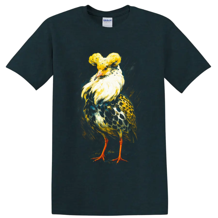 Crested pigeon in colorful realistic painterly wildlife art with a golden crest on a Midnight (Green) T Shirt