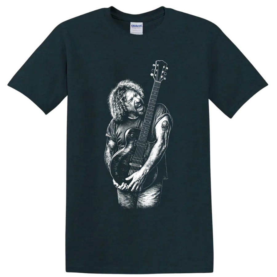 Jerry Garcia guitarist portrait graphic print T shirt design on a Midnight (Green) T Shirt