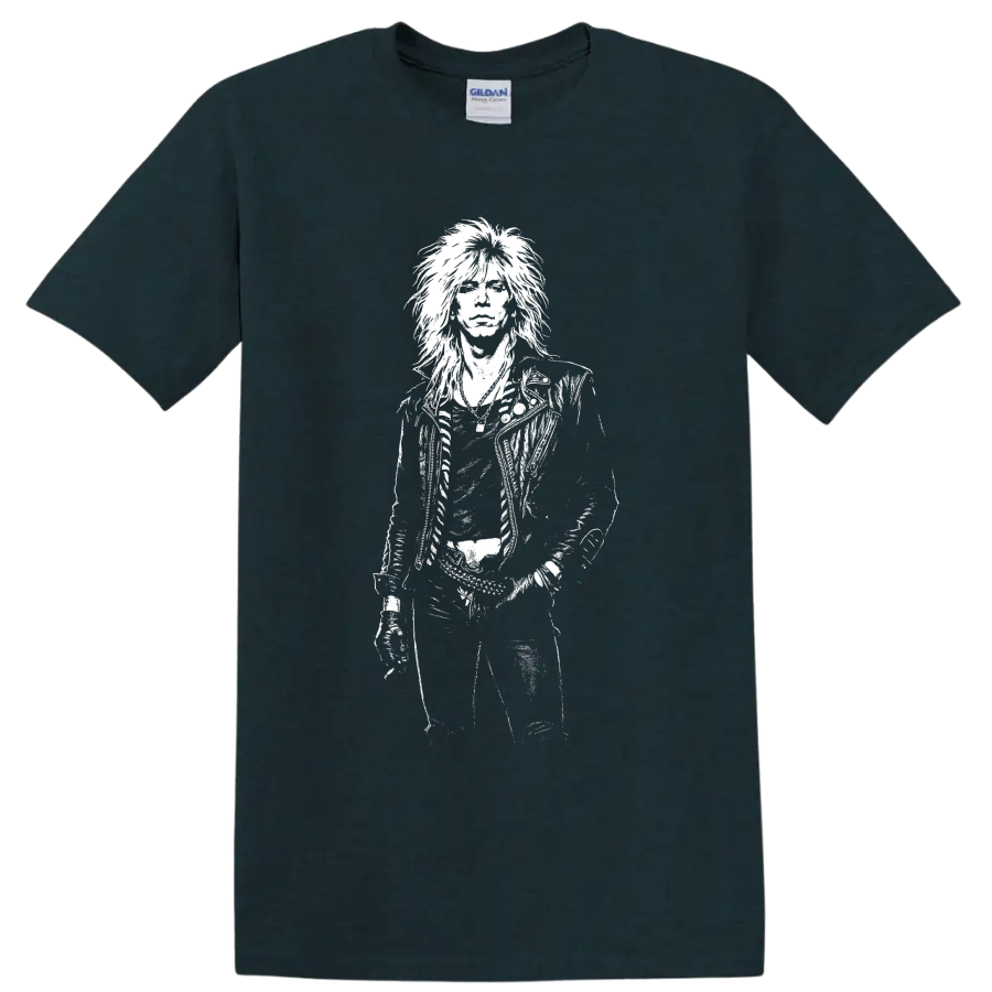Monochrome Duff McKagan portrait holding a bass guitar on a graphic T shirt on a Midnight (Green) T Shirt