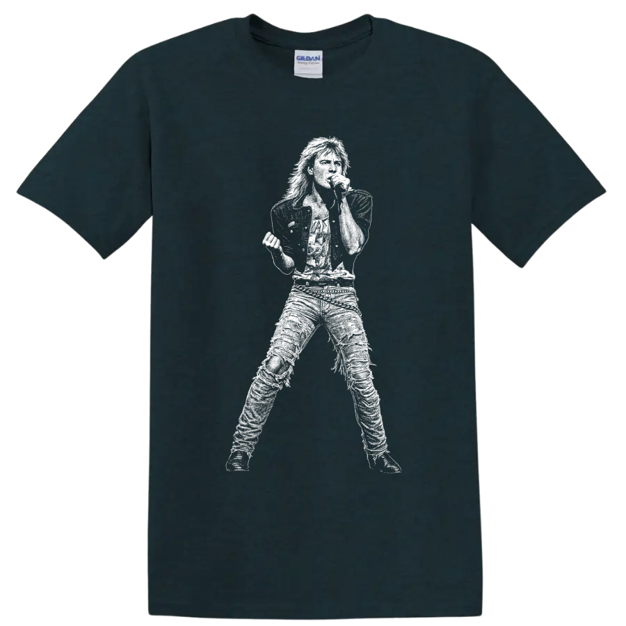 Joe Elliott Def Leppard singer silhouette holding microphone in bold graphic style on a Midnight (Green) T Shirt