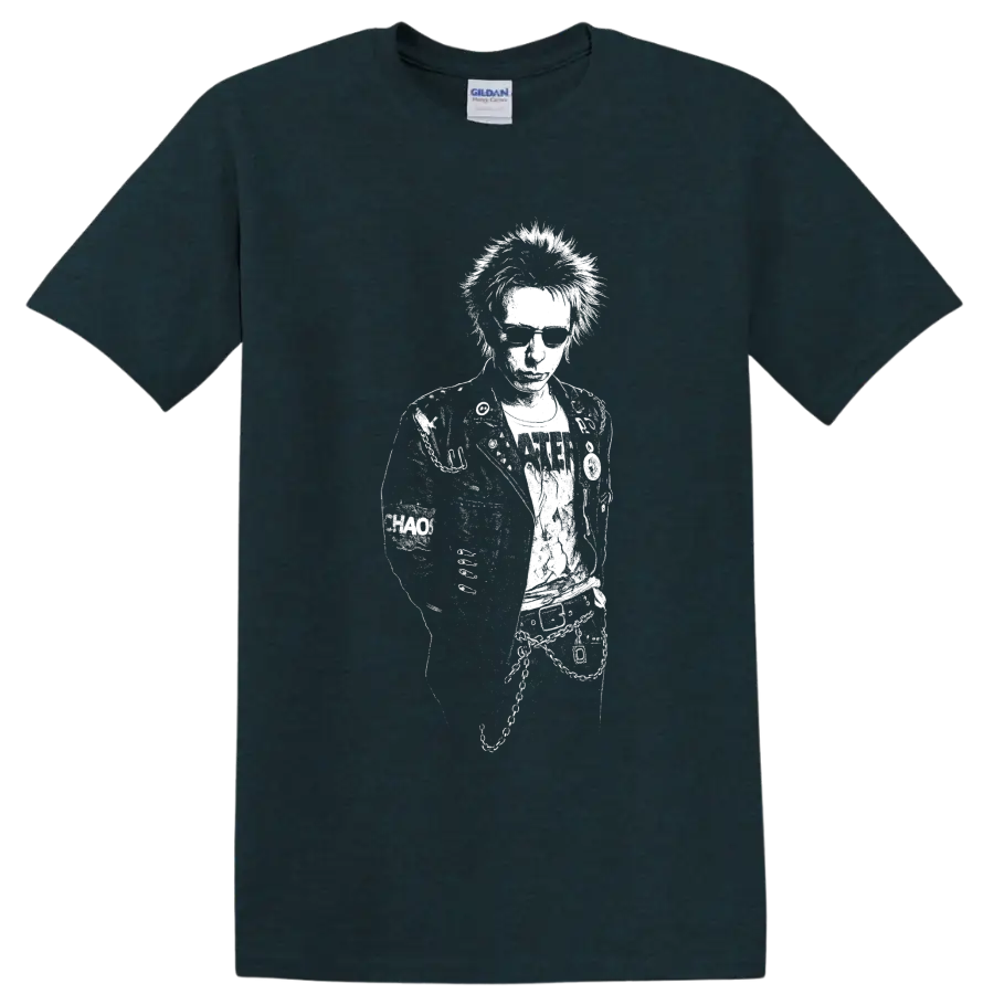 Johnny Rotten Sex Pistols punk rock music graphic on a Midnight (Green) T Shirt