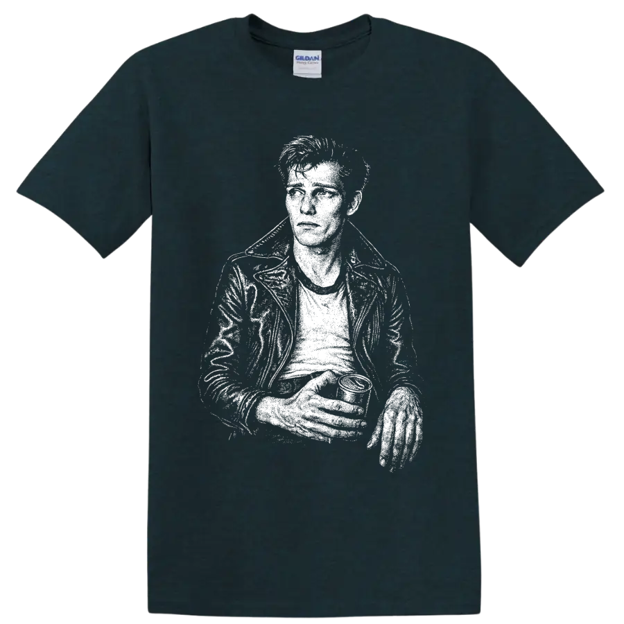 Paul Simonon of The Clash holding bass in a high-contrast pixelated portrait on a Midnight (Green) T Shirt