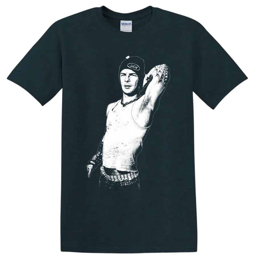 Anthony Kiedis white silhouette singer portrait with microphone and cap on a Midnight (Green) T Shirt
