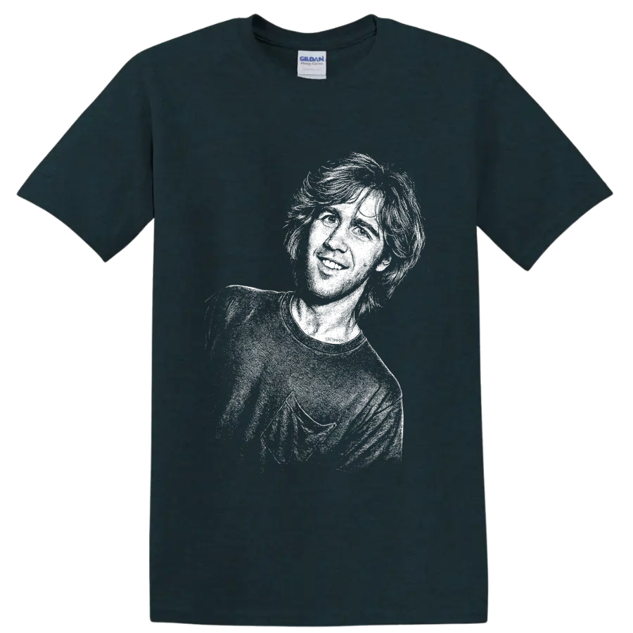 Monochrome Krist Novoselic portrait in a stark grunge-style graphic on a Midnight (Green) T Shirt
