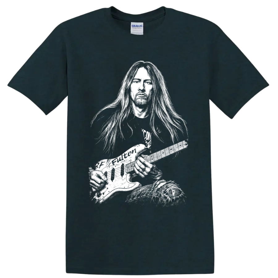 Jerry Cantrell monochrome portrait in a high-contrast grunge rock poster style on a Midnight (Green) T Shirt