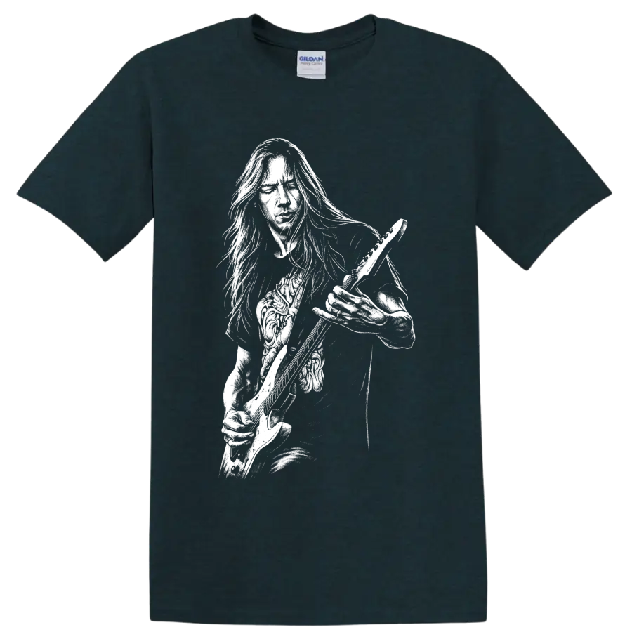 High-contrast Jerry Cantrell guitarist portrait holding a guitar in rock poster style on a Midnight (Green) T Shirt