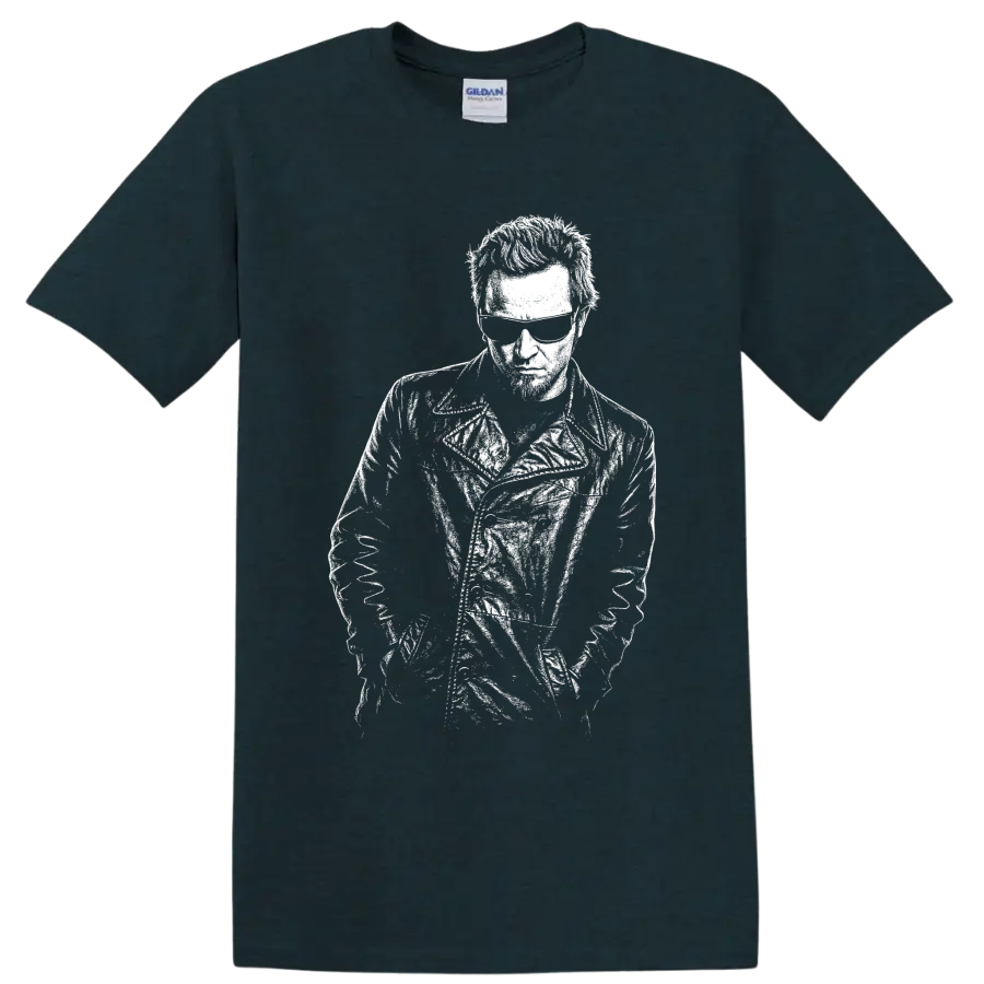 High-contrast monochrome Layne Staley portrait in Alice in Chains grunge style on a Midnight (Green) T Shirt