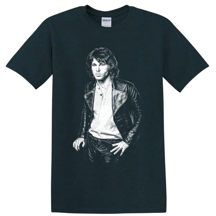 High-contrast white Jim Morrison portrait graphic inspired by The Doors on a Midnight (Green) T Shirt