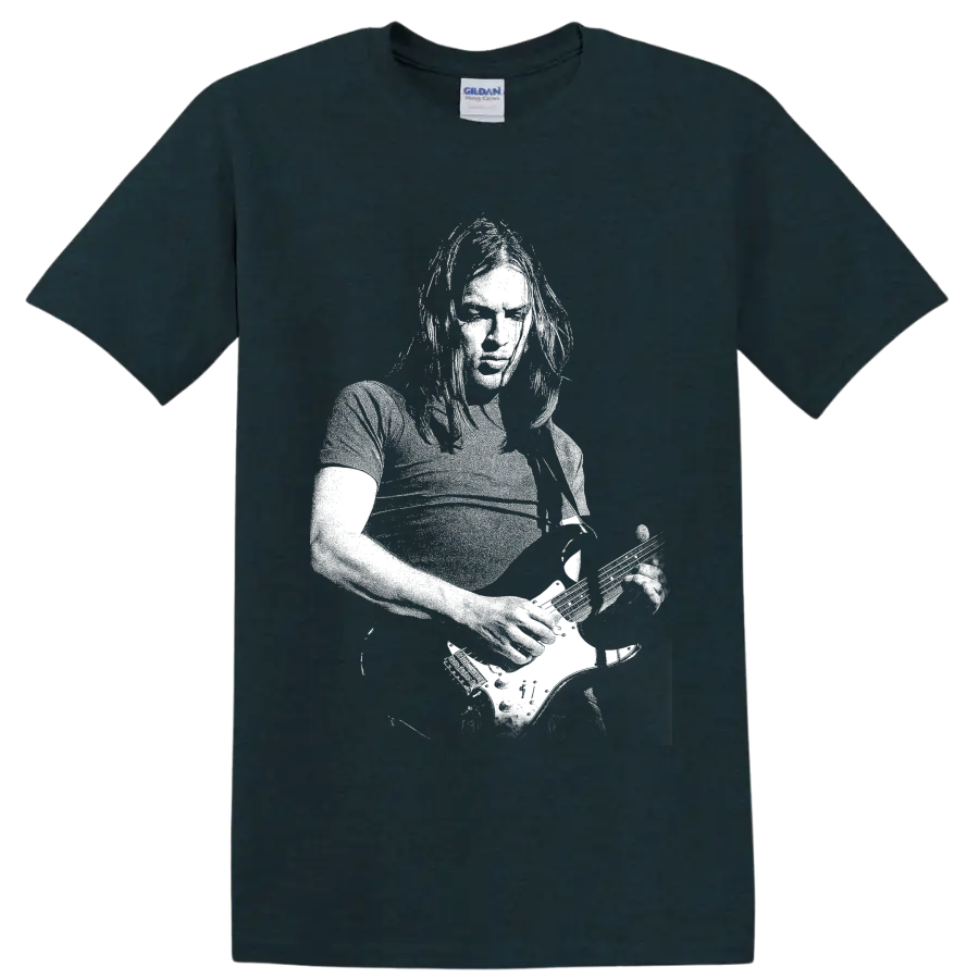 High-contrast David Gilmour portrait graphic inspired by Pink Floyd on a Midnight (Green) T Shirt