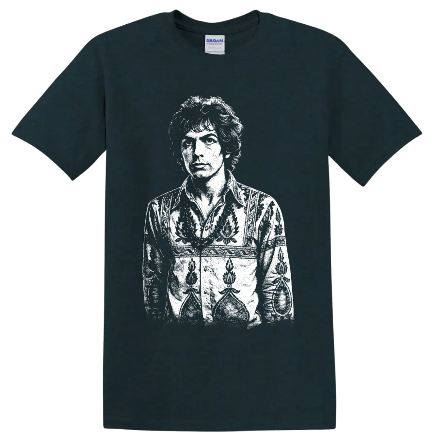 High-contrast black-and-white Mick Jagger portrait in a bold rock music graphic style on a Midnight (Green) T Shirt