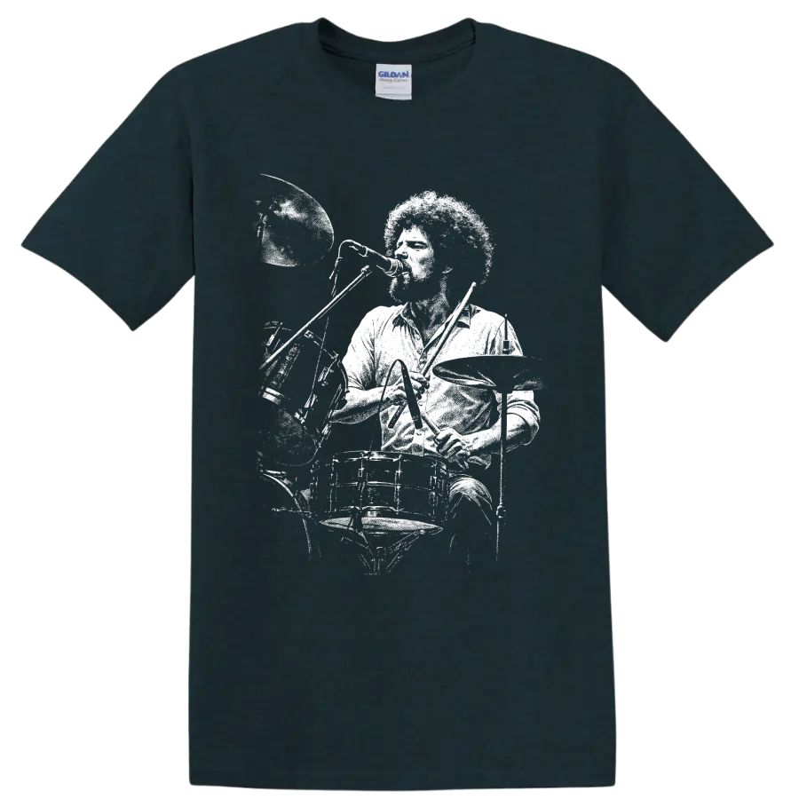High-contrast Don Henley Eagles singer and drummer portrait graphic on a Midnight (Green) T Shirt