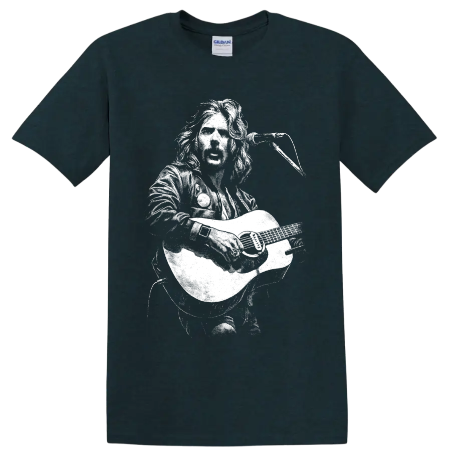 Glenn Frey guitarist portrait in high-contrast monochrome rock art on a Midnight (Green) T Shirt
