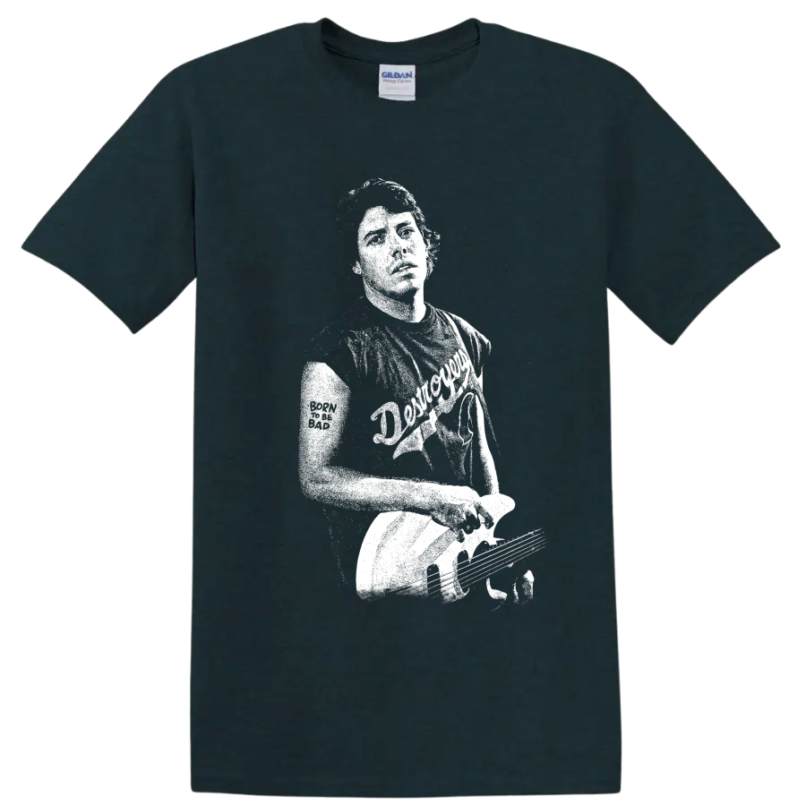 Distressed George Thorogood guitarist portrait in high-contrast rock poster style on a Midnight (Green) T Shirt