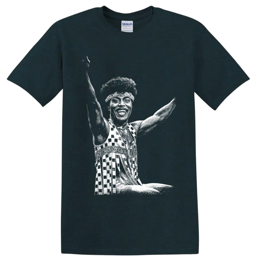 White Little Richard piano performance silhouette in bold high-contrast graphic style on a Midnight (Green) T Shirt