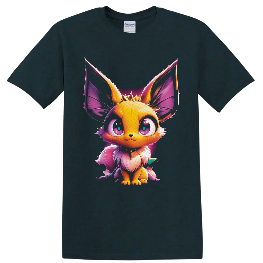 Pokémon Eevee fantasy fox character with glowing pink and purple digital art on a Midnight (Green) T Shirt