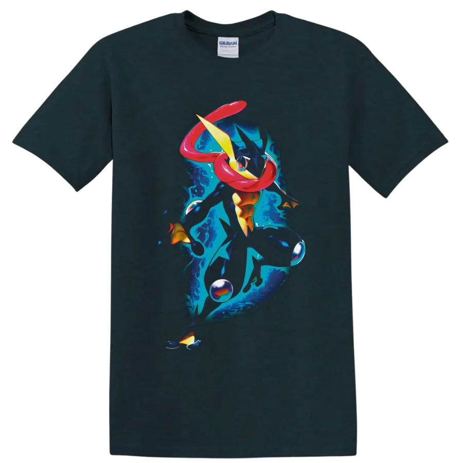 Greninja Pokémon water ninja in vivid blue splash art action pose on a Midnight (Green) T Shirt