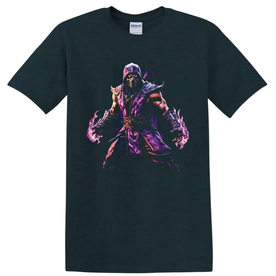 Rain Mortal Kombat purple masked ninja with armor and swirling water energy on a Midnight (Green) T Shirt