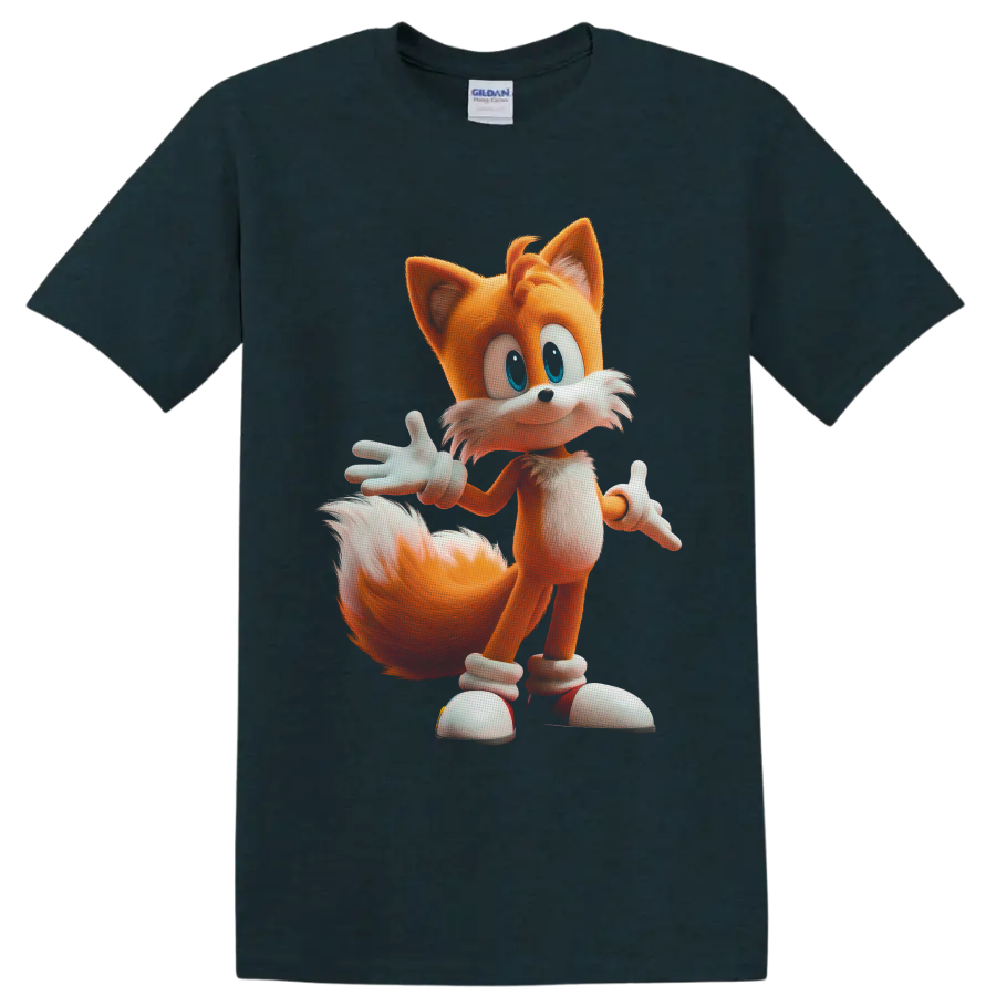 Tails from Sonic the Hedgehog in a colorful full-body cartoon pose on a Midnight (Green) T Shirt