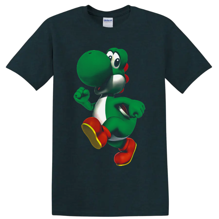 Yoshi running pose cartoon graphic from Super Mario on a Midnight (Green) T Shirt
