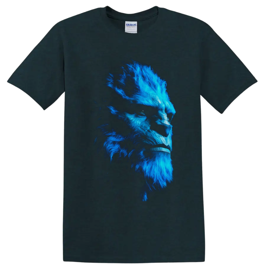 Beast X-Men electric blue mutant side-profile portrait in detailed comic-inspired style on a Midnight (Green) T Shirt