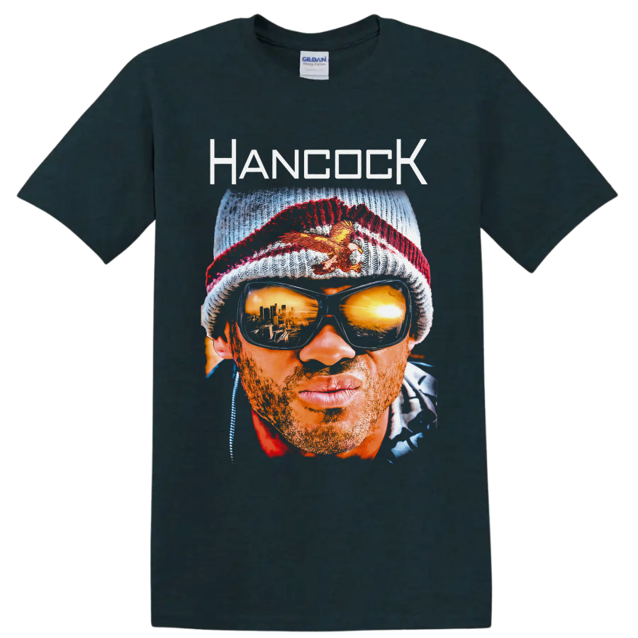 John Hancock Hancock portrait with knit cap, mirrored sunglasses, and city reflections on a Midnight (Green) T Shirt