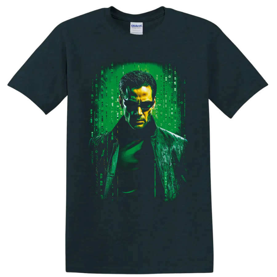 Albert Wesker Resident Evil portrait in green digital glitch horror style on a Midnight (Green) T Shirt