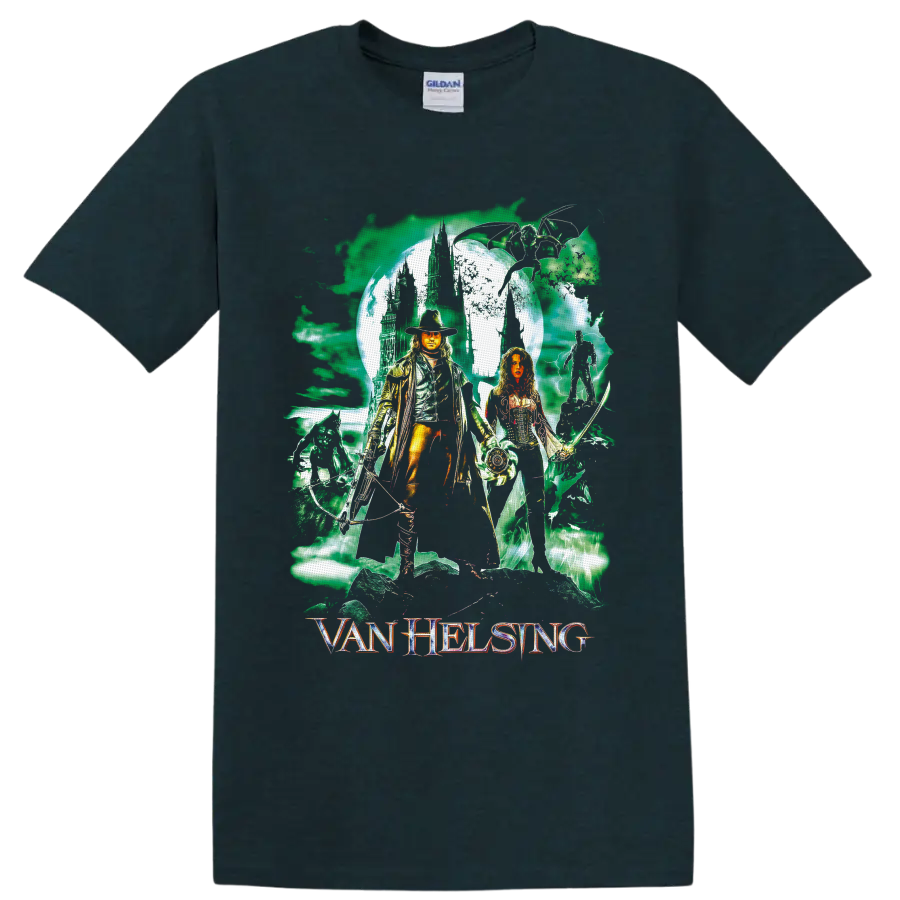Gabriel Van Helsing and Anna Valerious gothic moonlit castle fantasy artwork on a Midnight (Green) T Shirt